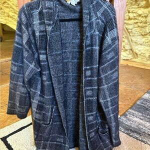 Vintage Havana Black and Gray Plaid Long Sweater Jacket
